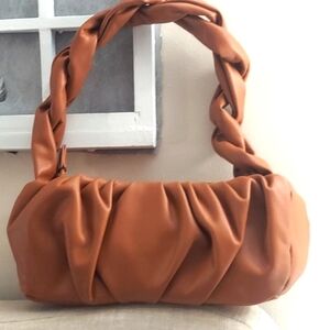 UN Expressions NYC Tan Vegan Leather Ruched Mini Shoulder Bag